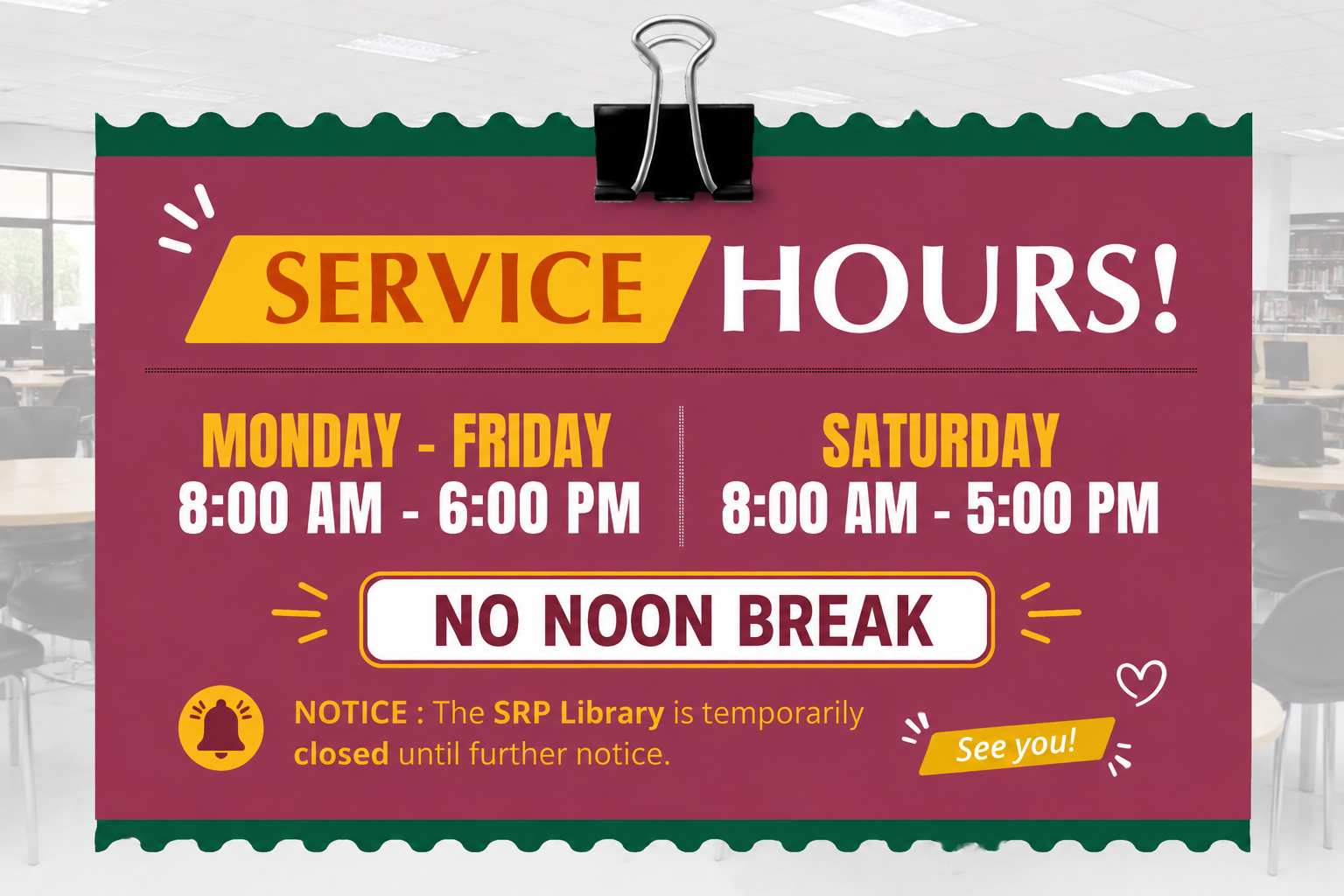 📚 Library Service Hours